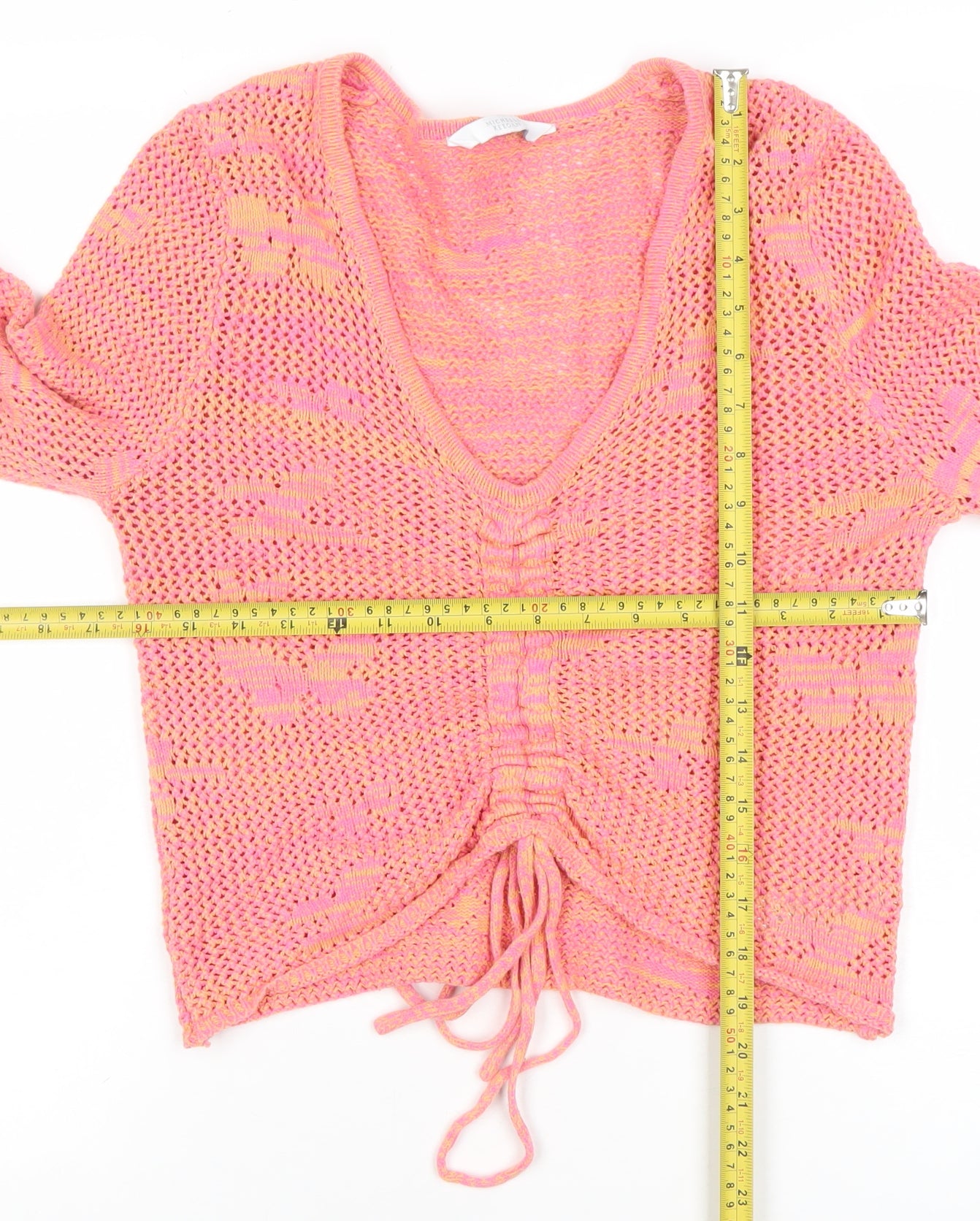 Michelle Keegan Women's Pink Open-Knit V-Neck Pullover Jumper M