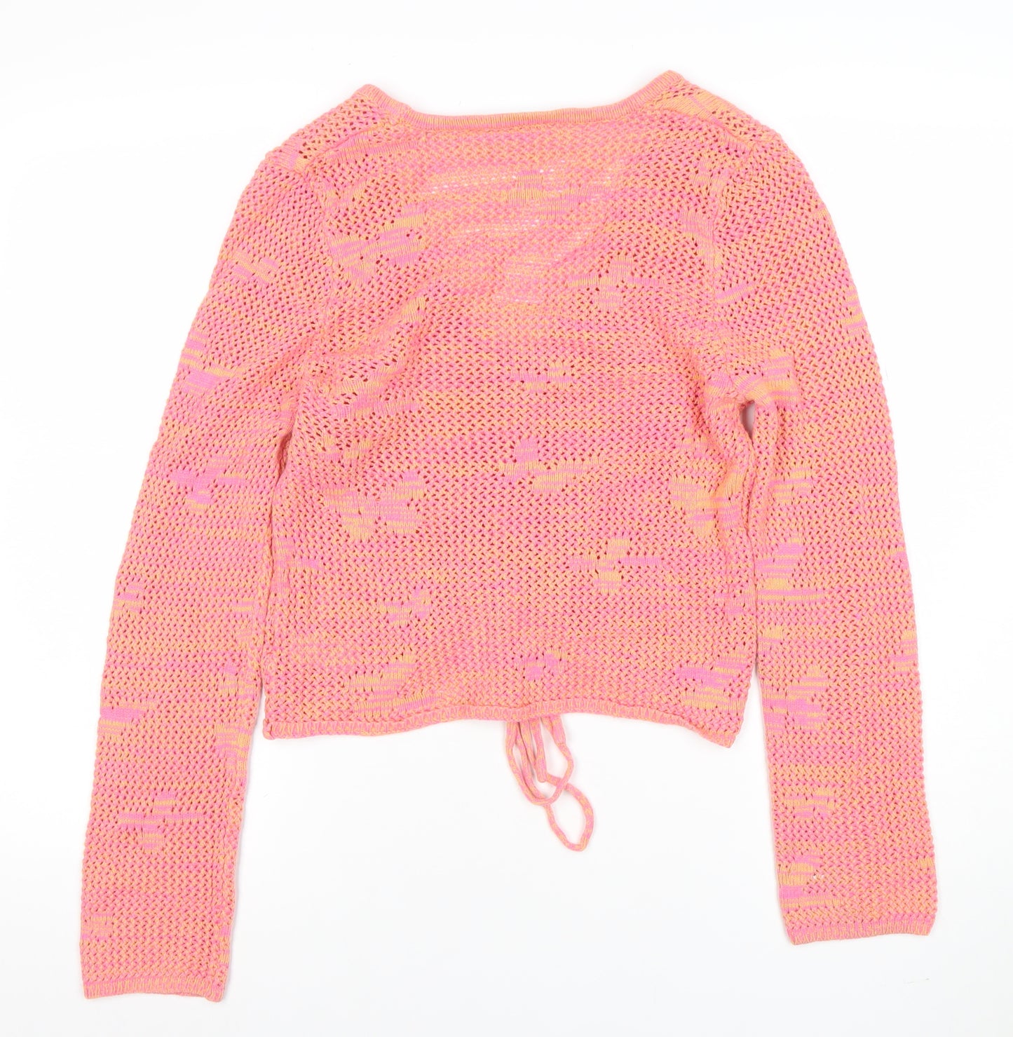 Michelle Keegan Women's Pink Open-Knit V-Neck Pullover Jumper M
