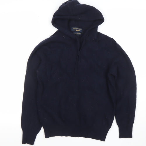 Paul Costelloe Boys Navy Wool Cashmere Pullover Hoodie Size L