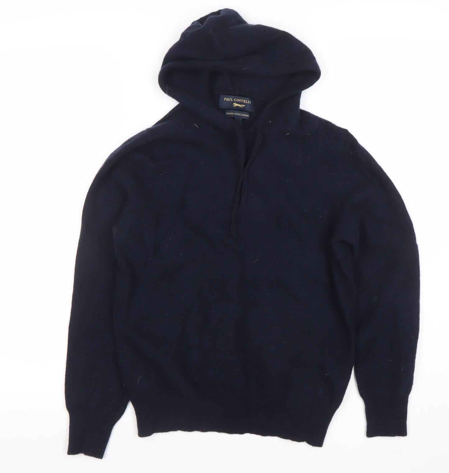 Paul Costelloe Boys Navy Wool Cashmere Pullover Hoodie Size L