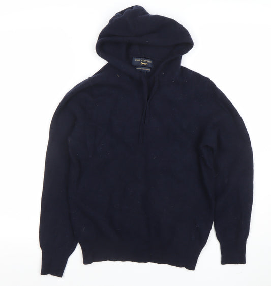 Paul Costelloe Boys Navy Wool Cashmere Pullover Hoodie Size L