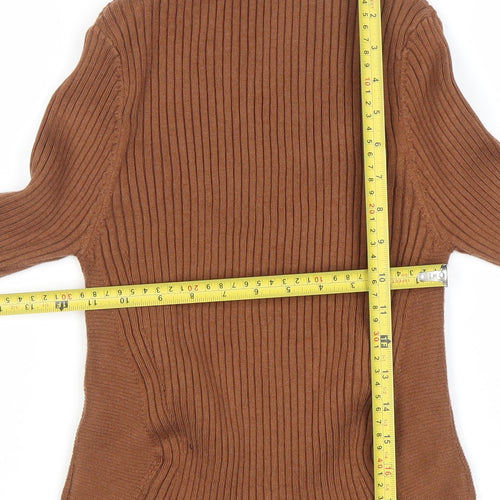 Cider Women’s Brown Mock Neck Ribbed Knit Pullover Jumper XL