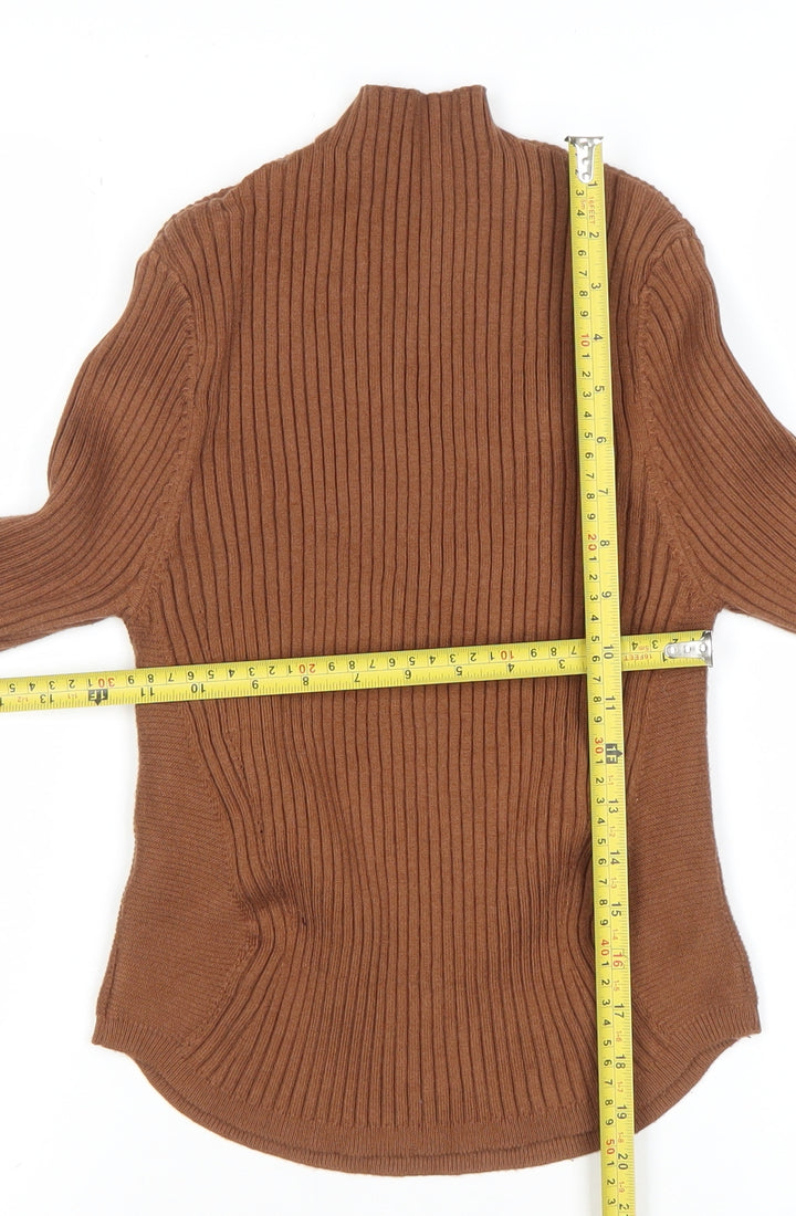 Cider Women’s Brown Mock Neck Ribbed Knit Pullover Jumper XL