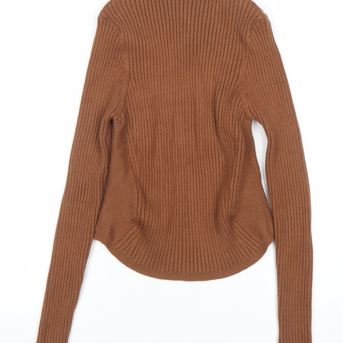Cider Women’s Brown Mock Neck Ribbed Knit Pullover Jumper XL