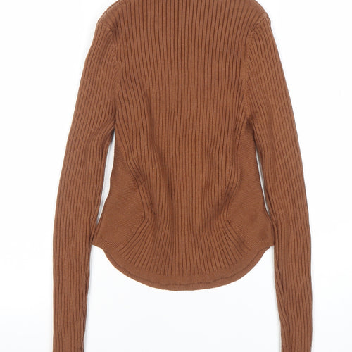 Cider Women’s Brown Mock Neck Ribbed Knit Pullover Jumper XL