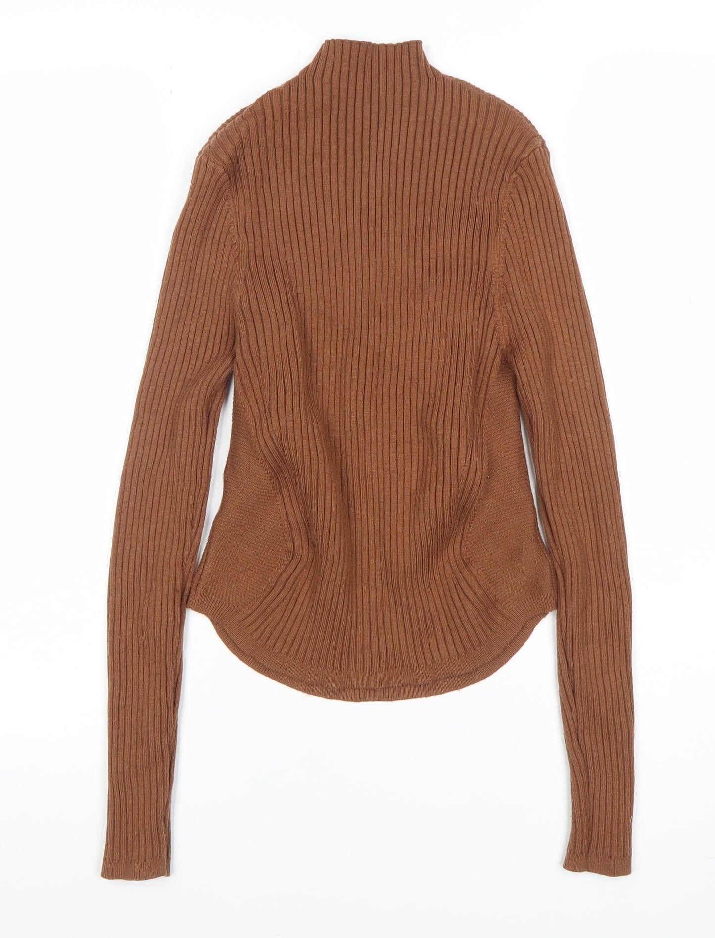 Cider Women’s Brown Mock Neck Ribbed Knit Pullover Jumper XL