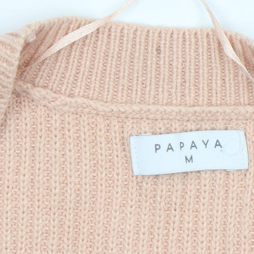 Papaya Women’s Beige Knit Cardigan Size M Long Sleeve Acrylic