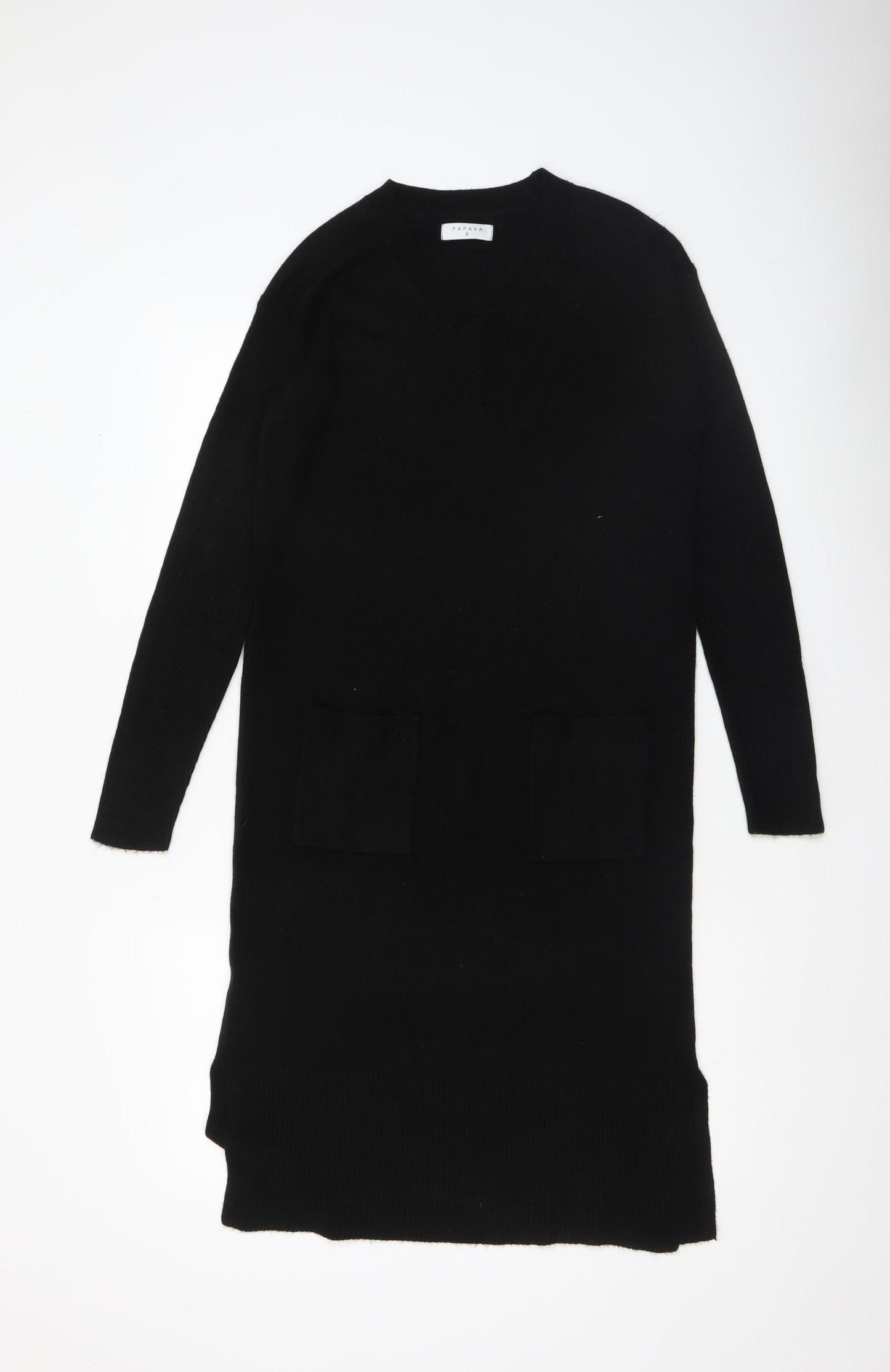 Papaya Women’s Black Size 8 Jumper Dress V-Neck Knit Long Sleeve