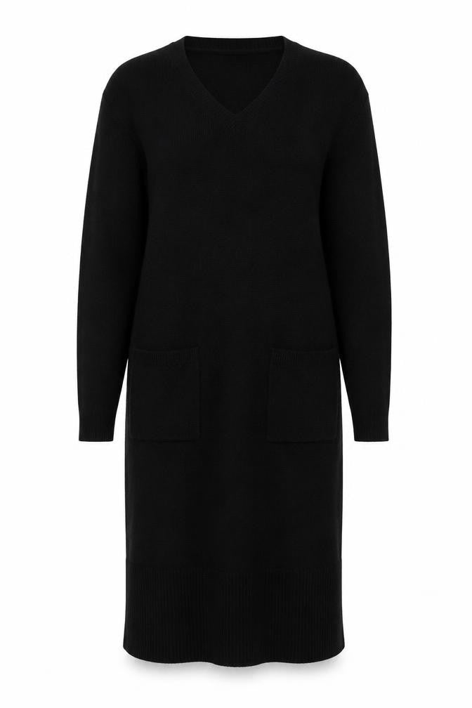Papaya Women’s Black Size 8 Jumper Dress V-Neck Knit Long Sleeve