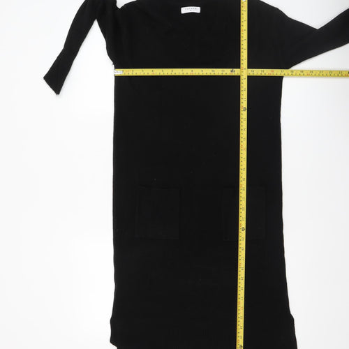 Papaya Women’s Black Size 8 Jumper Dress V-Neck Knit Long Sleeve