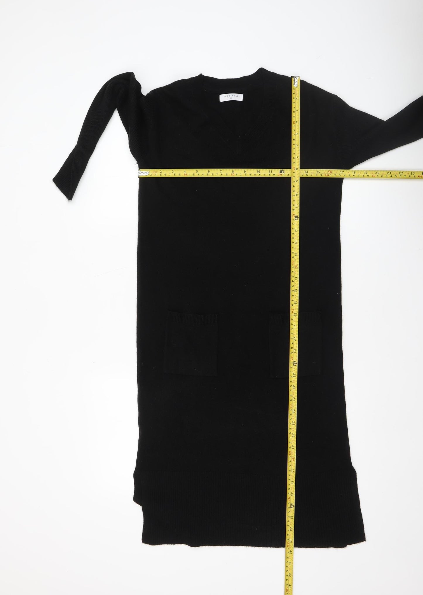 Papaya Women’s Black Size 8 Jumper Dress V-Neck Knit Long Sleeve