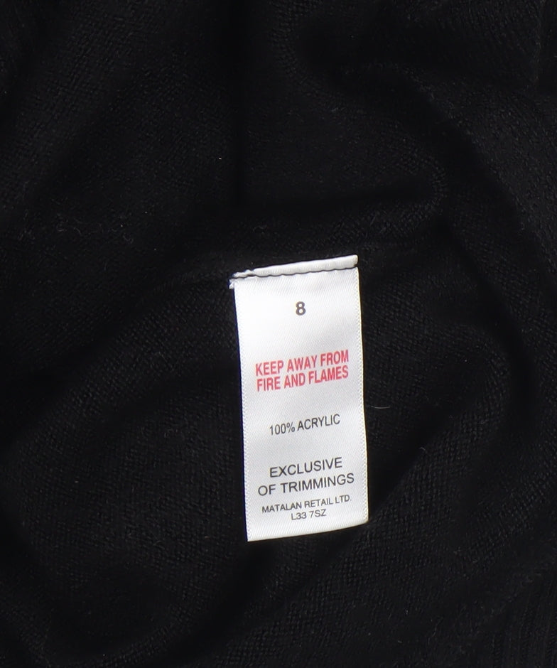 Papaya Women’s Black Size 8 Jumper Dress V-Neck Knit Long Sleeve