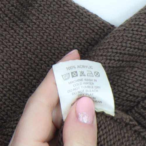 Eastex Women's Brown V-Neck Crochet Trim 3/4 Sleeve Cardigan Size 14