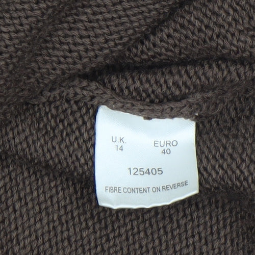 Eastex Women's Brown V-Neck Crochet Trim 3/4 Sleeve Cardigan Size 14