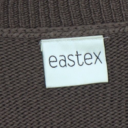 Eastex Women's Brown V-Neck Crochet Trim 3/4 Sleeve Cardigan Size 14