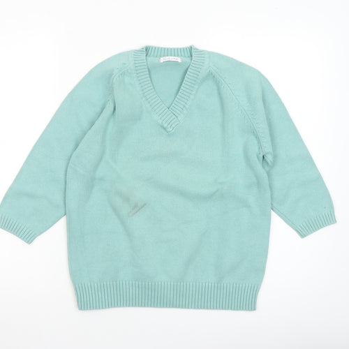 Berkertex Women's Mint Green V-Neck Cotton Blend Jumper Size 10-12