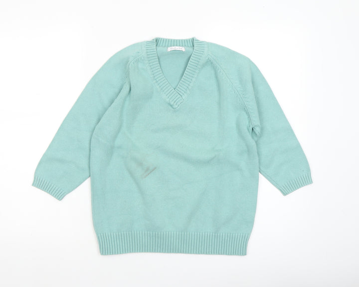 Berkertex Women's Mint Green V-Neck Cotton Blend Jumper Size 10-12