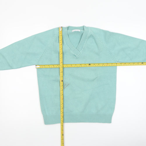 Berkertex Women's Mint Green V-Neck Cotton Blend Jumper Size 10-12