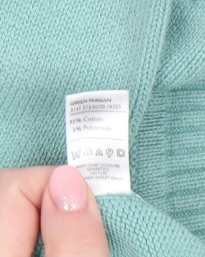 Berkertex Women's Mint Green V-Neck Cotton Blend Jumper Size 10-12