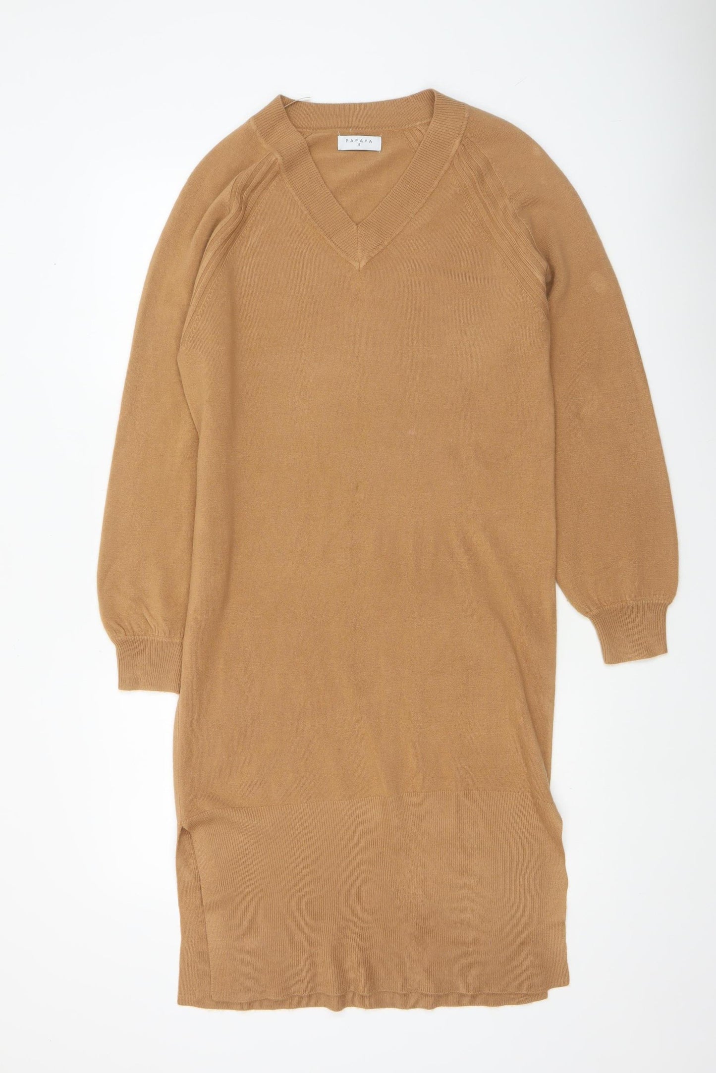 Papaya Women’s Beige V-Neck Knit Jumper Dress Size 8