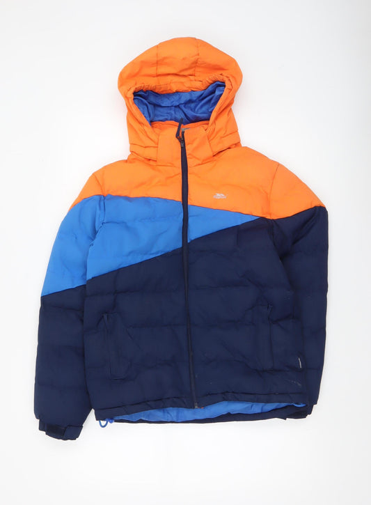 Trespass Boys Orange Blue Hooded Puffer Jacket 11-12 Years Waterproof Winter Coat