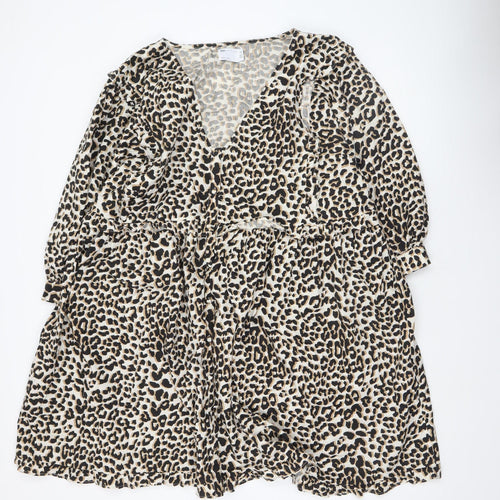 ASOS Women's Beige Leopard Print A-Line Short Dress Size 22