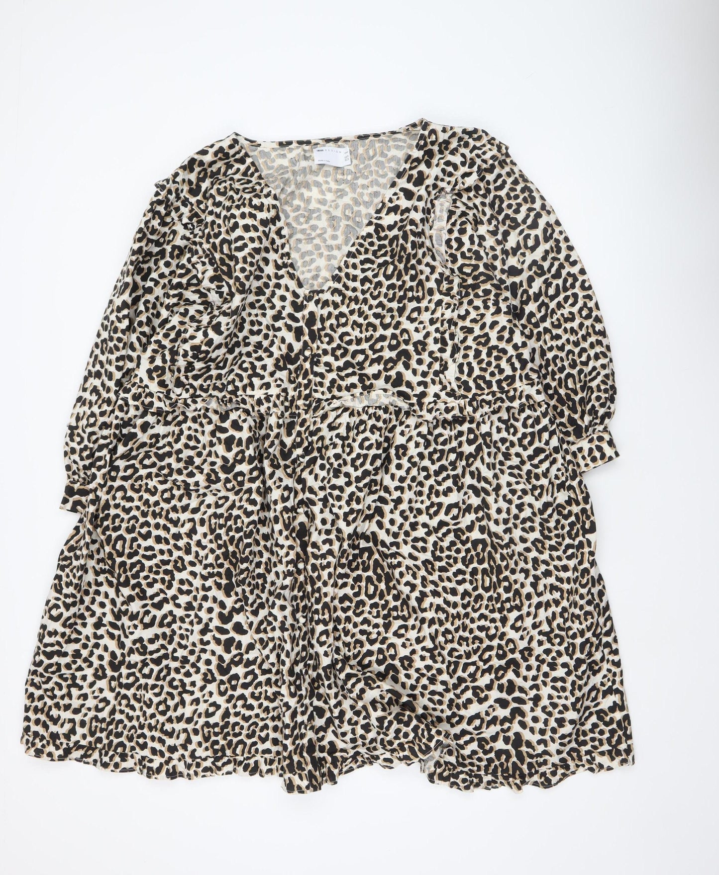 ASOS Women's Beige Leopard Print A-Line Short Dress Size 22