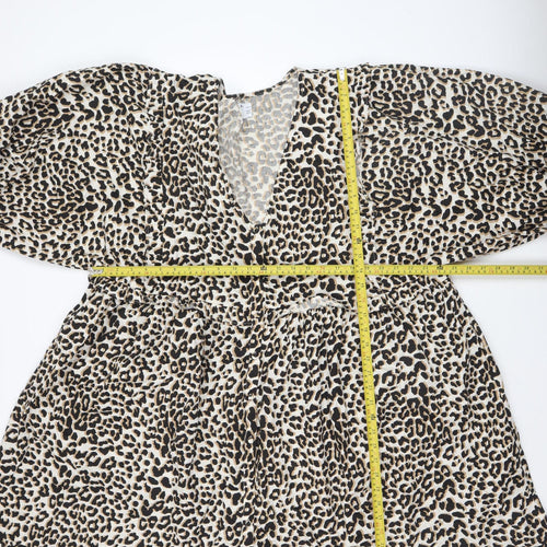 ASOS Women's Beige Leopard Print A-Line Short Dress Size 22