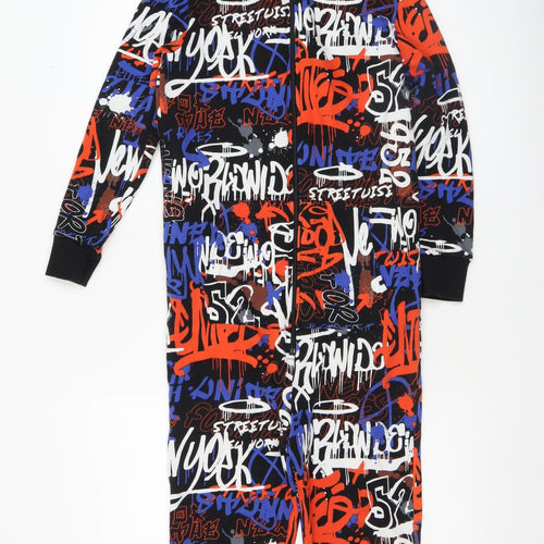 H&M Boys Multicoloured One Piece Pyjama Set Hooded 8-10 Years Graffiti Print