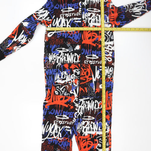 H&M Boys Multicoloured One Piece Pyjama Set Hooded 8-10 Years Graffiti Print