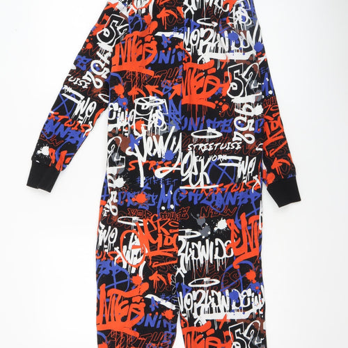 H&M Boys Multicoloured One Piece Pyjama Set Hooded 8-10 Years Graffiti Print