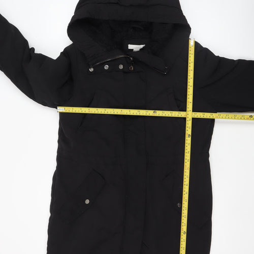 H&M Women’s Black Long Hooded Parka Coat Size 10