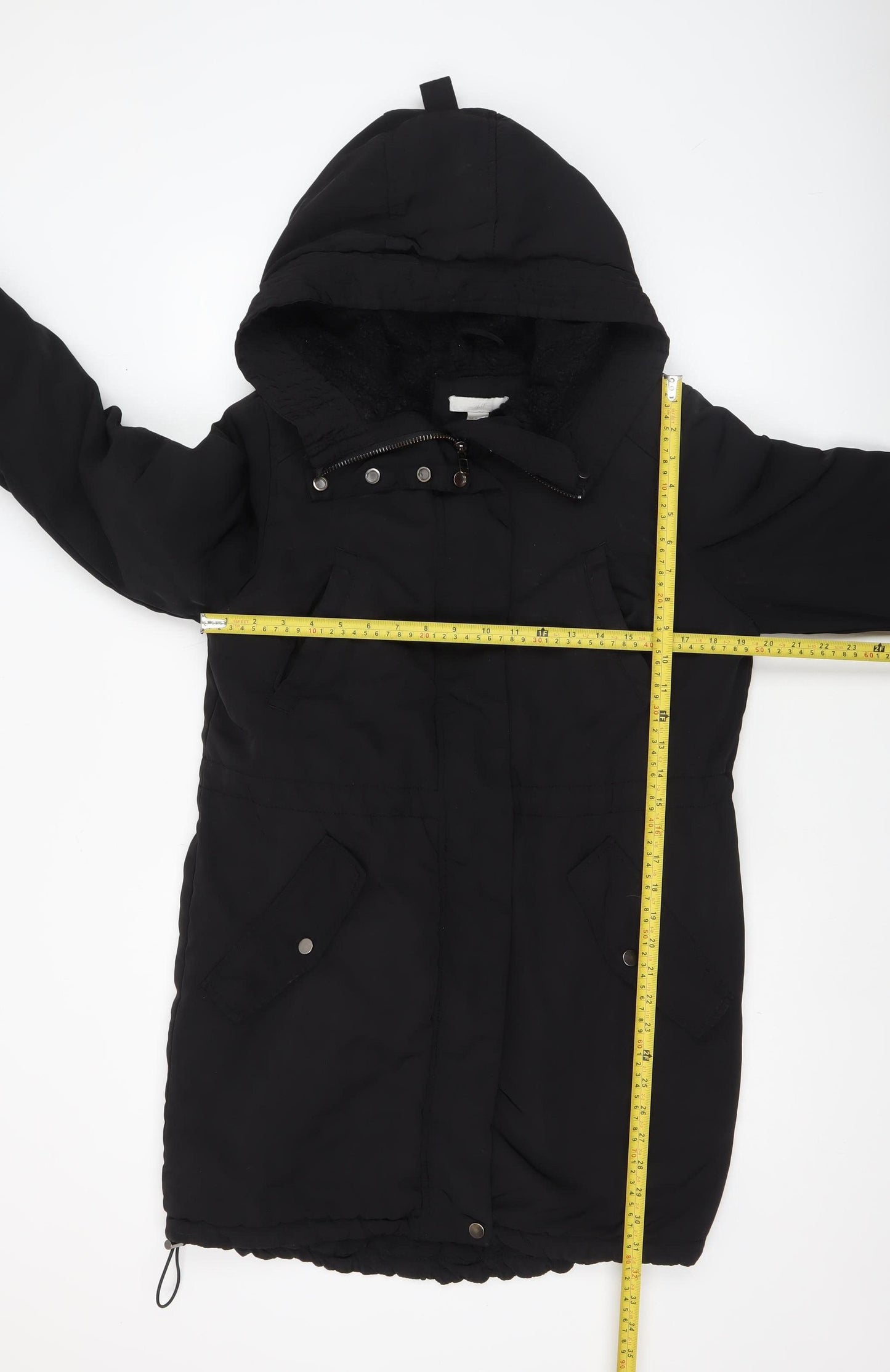 H&M Women’s Black Long Hooded Parka Coat Size 10