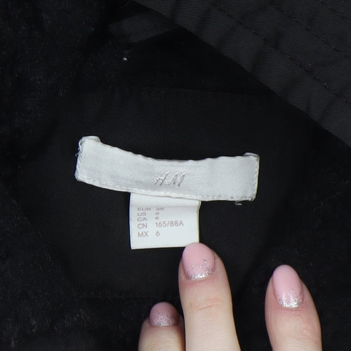 H&M Women’s Black Long Hooded Parka Coat Size 10