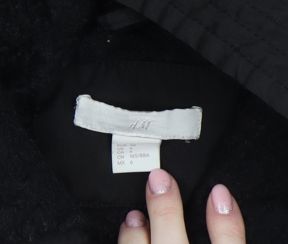 H&M Women’s Black Long Hooded Parka Coat Size 10