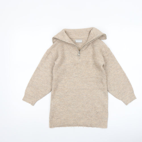 I Love Girlswear Beige Half Zip Jumper Girls Age 7 Years Acrylic Knit