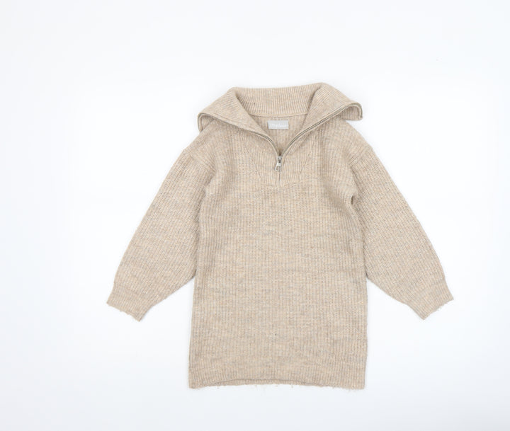 I Love Girlswear Beige Half Zip Jumper Girls Age 7 Years Acrylic Knit