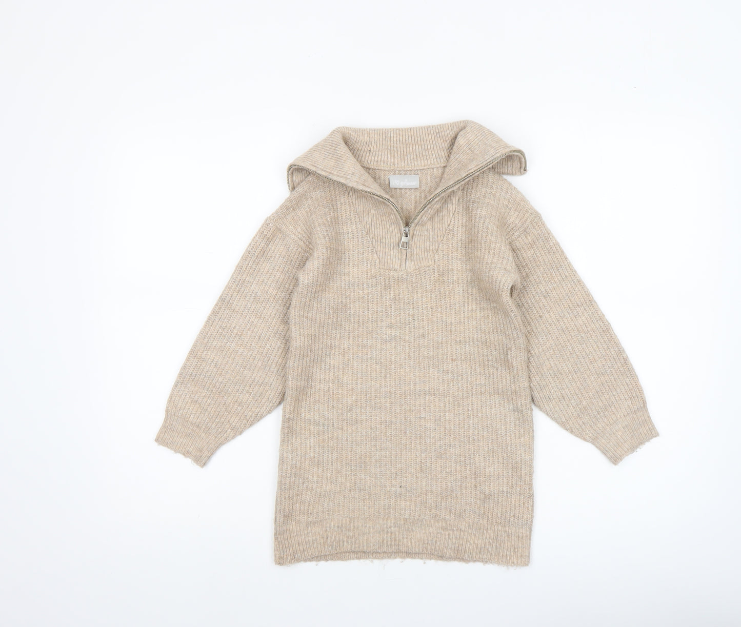 I Love Girlswear Beige Half Zip Jumper Girls Age 7 Years Acrylic Knit