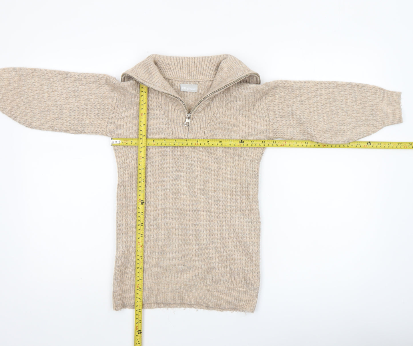 I Love Girlswear Beige Half Zip Jumper Girls Age 7 Years Acrylic Knit