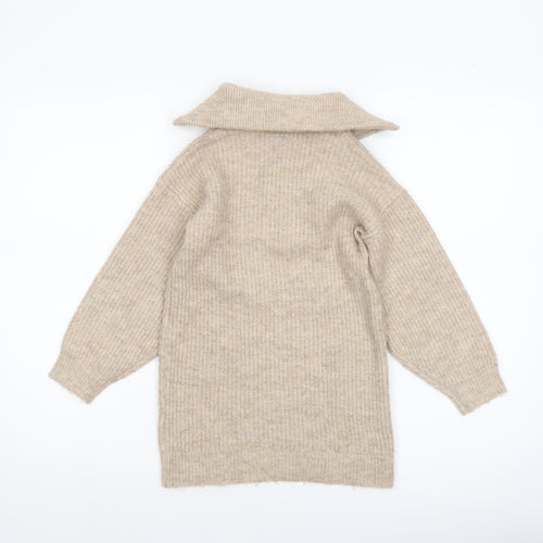 I Love Girlswear Beige Half Zip Jumper Girls Age 7 Years Acrylic Knit