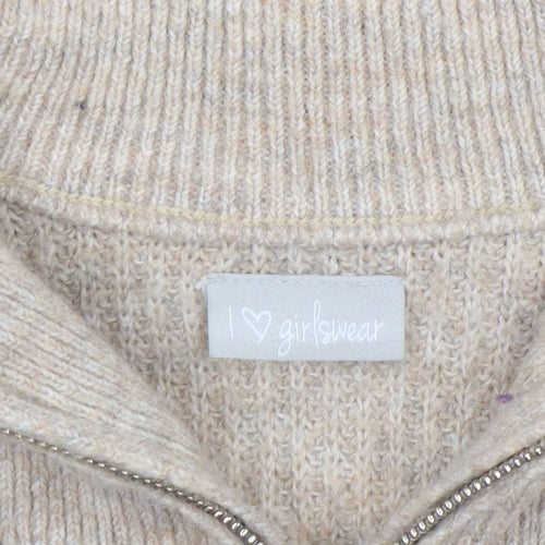 I Love Girlswear Beige Half Zip Jumper Girls Age 7 Years Acrylic Knit
