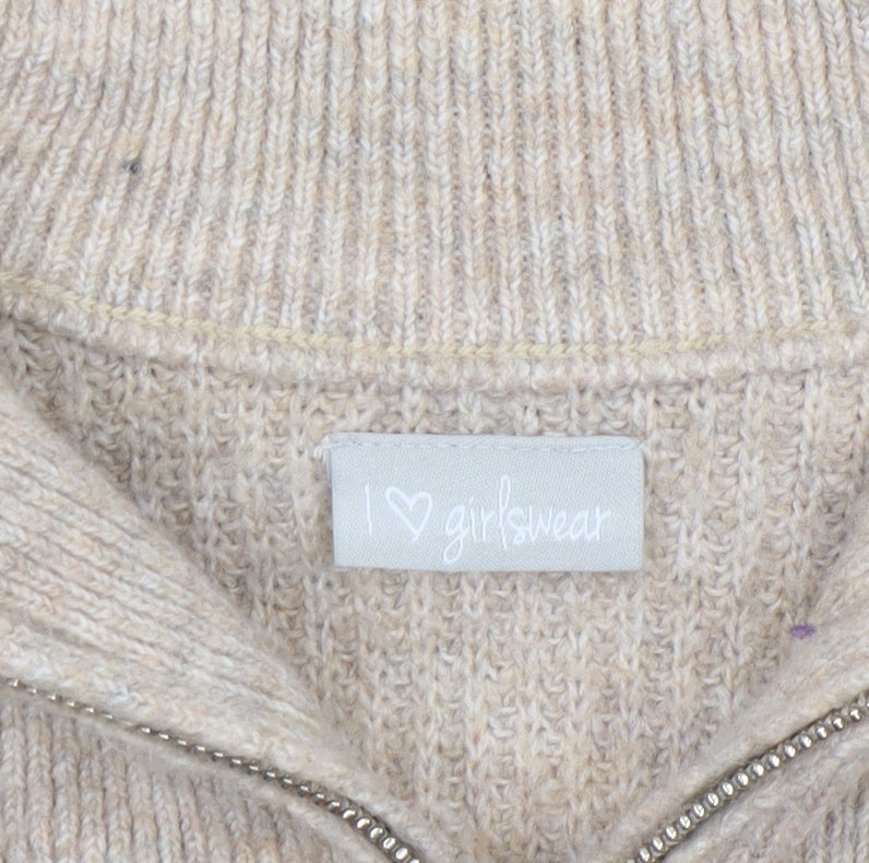 I Love Girlswear Beige Half Zip Jumper Girls Age 7 Years Acrylic Knit