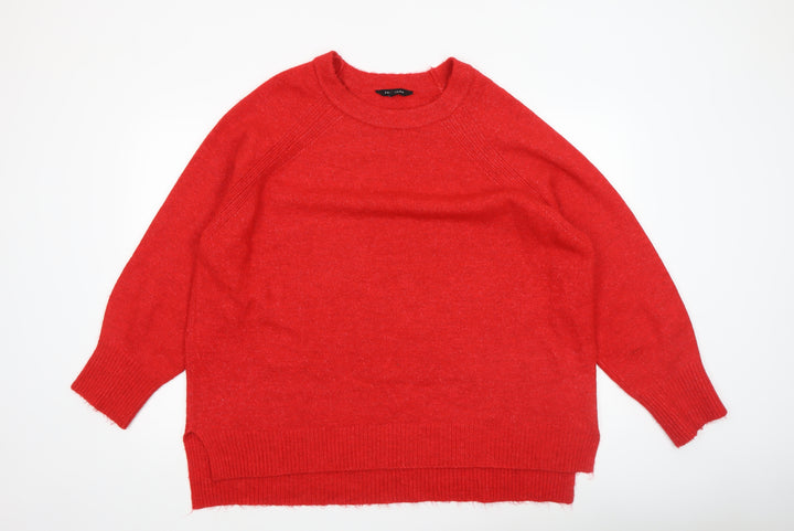 Peacocks Women's Red Crew Neck Relaxed Knit Jumper XL