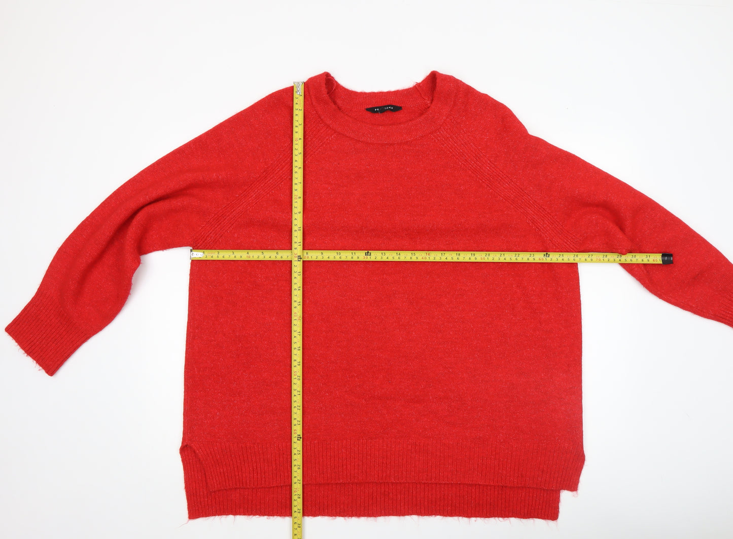 Peacocks Women's Red Crew Neck Relaxed Knit Jumper XL