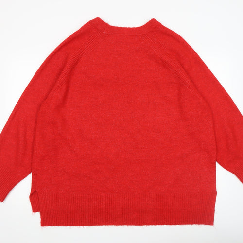 Peacocks Women's Red Crew Neck Relaxed Knit Jumper XL