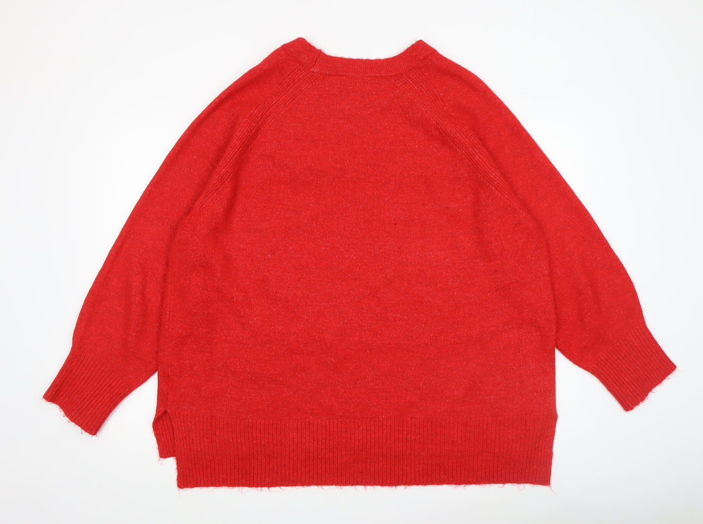 Peacocks Women's Red Crew Neck Relaxed Knit Jumper XL
