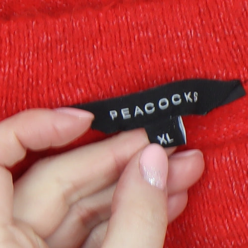 Peacocks Women's Red Crew Neck Relaxed Knit Jumper XL