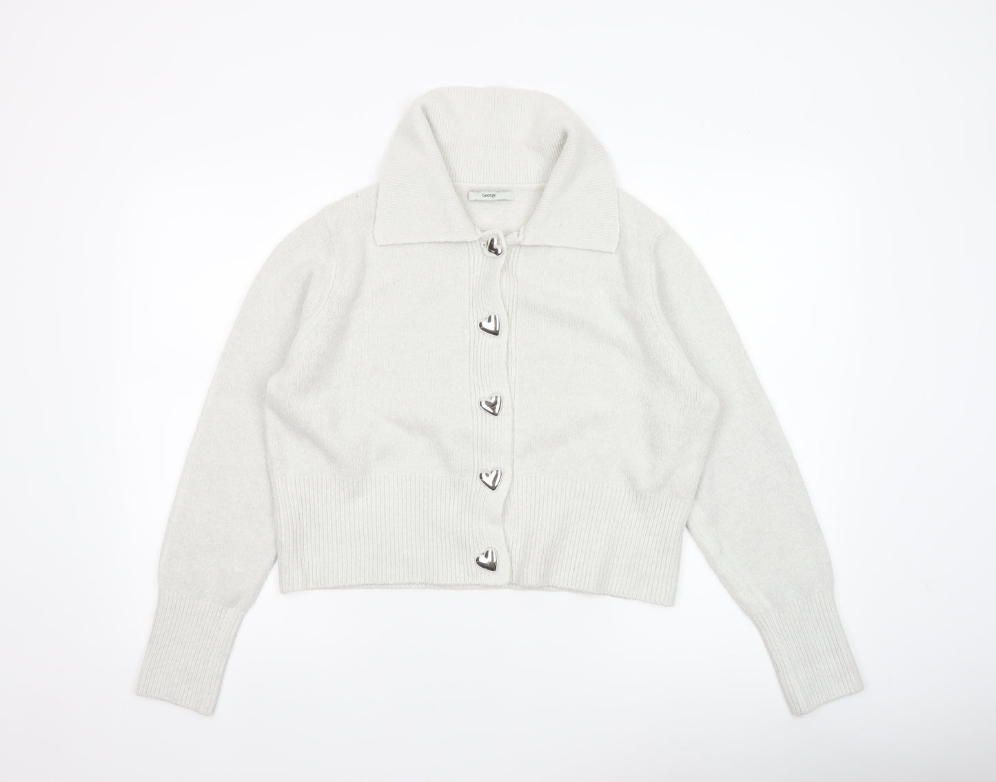 George Women’s Ivory Collared Cardigan L Long Sleeve Knit