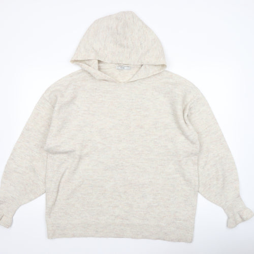 George Women Beige Hooded Pullover Knit Jumper Size L