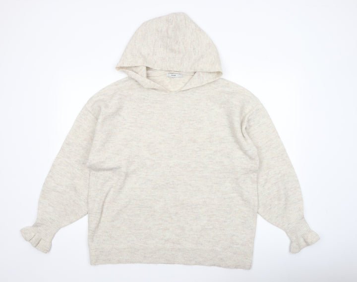 George Women Beige Hooded Pullover Knit Jumper Size L